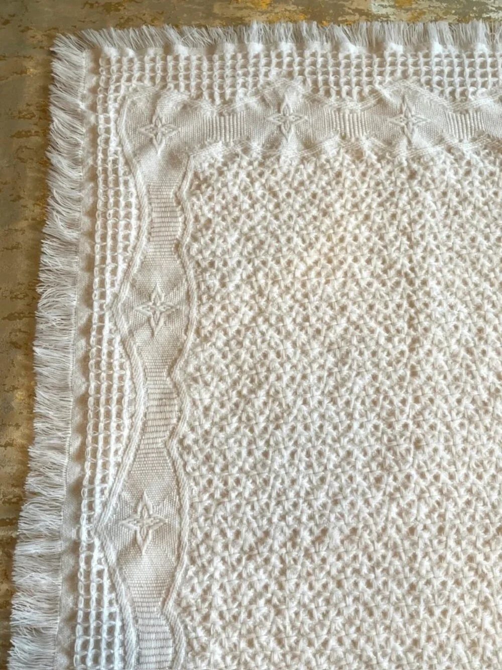 Bright Future Baby Blanket White Fringe Woven Textured Acrylic 33x47 Korea